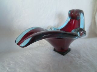 Two Colours Sommerso? Murano Glass Ashtray Ruby Red & Turquoise/aqua