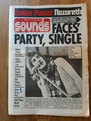 Sounds Music Newspaper November 10th 1973 Rod Stewart,  Nazareth Colour Poster