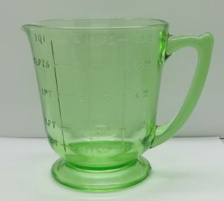 Vtg Measuring Cup Depression Glass Green Vaseline Uranium 4 Cups 1 Quart 32 Oz