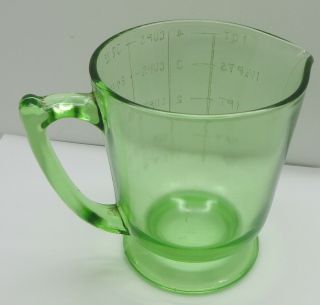 VTG MEASURING CUP DEPRESSION GLASS GREEN VASELINE URANIUM 4 CUPS 1 QUART 32 OZ 5