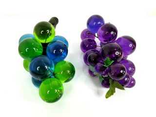 2 Grapes Clusters Decor Mcm Mid Century Modern Blue Green Purple Lucite Vintage