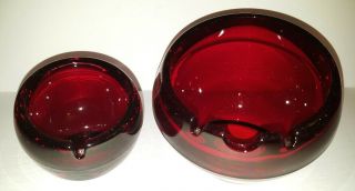 Vintage Viking Glass Ashtray Deep Ruby Red Orb Mid Century Modern Art Globe Rare
