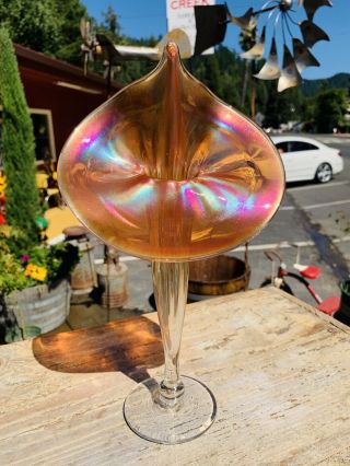 Authentic Rick Strini Iridescent Hand Blown Art Glass Jack In The Pulpit Vase