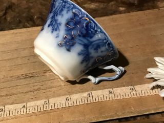 Antique Vintage Flow Blue Tea Cup Floral W/gold Design 4 1/2 " X2 1/4 "