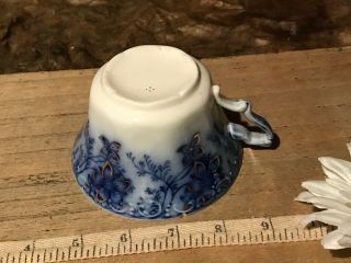 Antique Vintage Flow Blue Tea Cup Floral w/Gold Design 4 1/2 