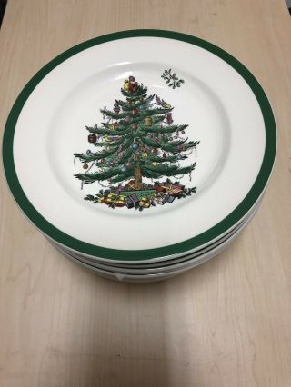 Set Of 12 Spode Christmas Tree Pattern Salad Plates 7 3/4 " Green Trim