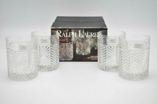 Ralph Lauren Crystal Herringbone Set Of Four Barware Old Fashioned Glasses 13 Oz