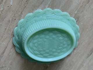 Jadeite Green Glass Hen on Nest Basket Covered Candy Dish 4