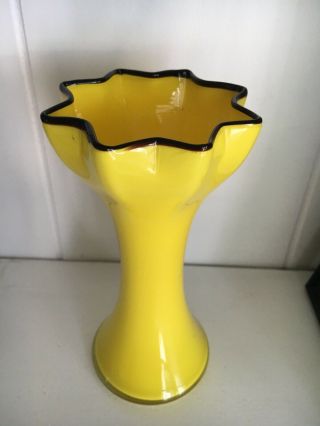 Kralik Michael Powolny Loetz Style Art Deco Tango Glass Vase Yellow Black Rim