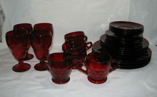 Vintage Ruby Red Glassware Fenton Aqua Caliente Viking Georgian Honeycomb Set 4