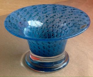 Vintage Hand Blown Blue Glass Vase Signed Bertil Vallien,  Kosta Boda Sweden