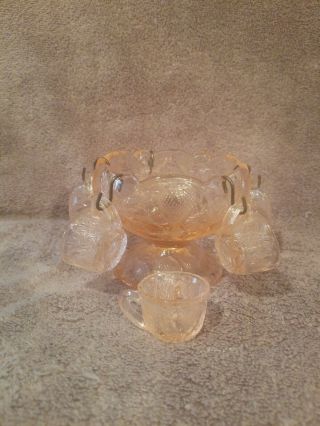 Vintage Mosser ?glass Mini Childrens Punch Bowl With 6 Cups
