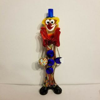 Vintage Art Glass Clown With Confetti Marble Figurine 17 " Tall,  Murano Italy