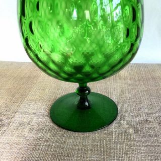 Italian Empoli Emerald Green Glass DIAMOND OPTIC Pedestal Brandy Snifter Vase 3
