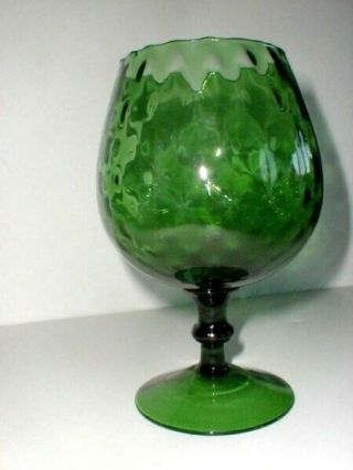 Italian Empoli Emerald Green Glass DIAMOND OPTIC Pedestal Brandy Snifter Vase 4