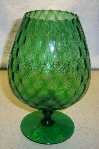 Italian Empoli Emerald Green Glass DIAMOND OPTIC Pedestal Brandy Snifter Vase 5