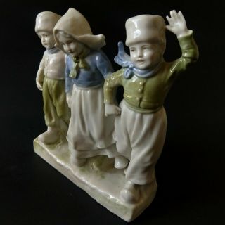 Vtg German Dutch Boy Girl Signed Porcelain Figurine Blue Ceramic Antique Statue
