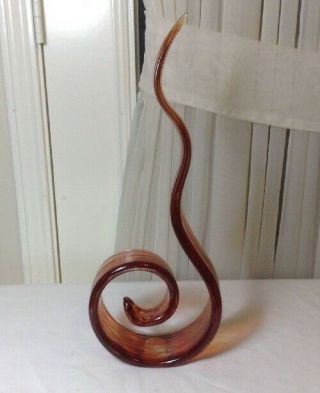 15 " Tall Hand Blown Art Glass Amber And Red Swirl Murano Style Sculpture