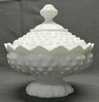Fenton Hobnail Candy Dish,  Lid,  Opaque White Milk Glass,  6 1/4 " X 6 1/2 ",  Exc.