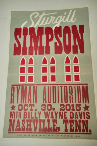 Sturgill Simpson Hatch Show Print Ryman Concert Poster Nashville Tn