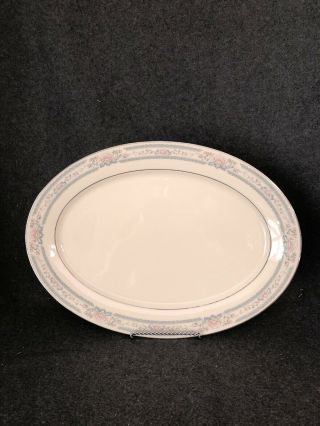 Lenox Charleston China 16” Oval Serving Platter Silver Trim Made In Usa