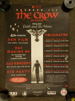 The Crow / Faith And The Muse German Tour Poster (23 " X 33 ") 1995 Brandon Lee
