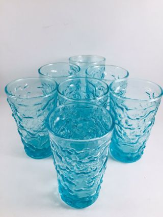 Anchor Hocking Glass Lido Milano Crinkle Aquamarine Aqua Juice Shot Set/8