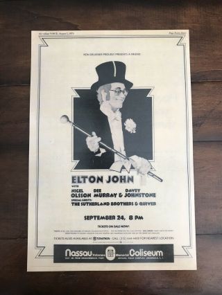 Elton John 1973 Nassau Coliseum Village Voice Ad Poster Glossy Cardstock