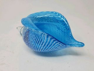 Murano Hand Blown Glass Conch Shell Bowl Blue Latticello Art Glass