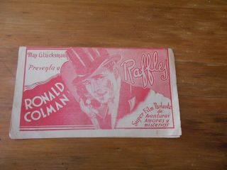 Orig 1932 Raffles Movie Herald Ronald Colman Kay Francis