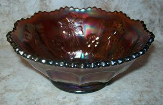 Antique Fenton ' s Little Flowers pattern Amethyst Carnival Glass Bowl 5