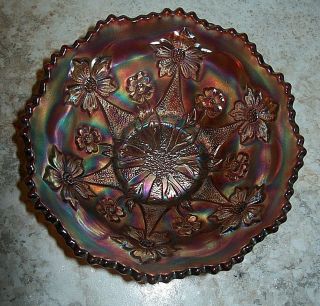 Antique Fenton ' s Little Flowers pattern Amethyst Carnival Glass Bowl 6
