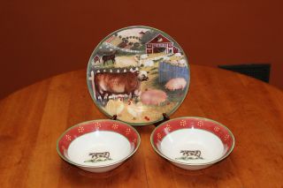 Block Country Farm By Gear 12.  25 " Chop Plate & Two 9.  25 " Vegetable Serving Bowls