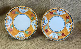 Vietri Solimene Campagna Uccello Hand Painted Birds 8 " Salad Plates - Set Of 2
