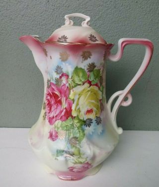 Antique German Porcelain Floral Chocolate Pot