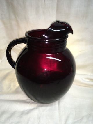 Vintage Anchor Hocking Roly Poly Ruby Red Glass Ball Pitcher 96 Oz Vgc 9”