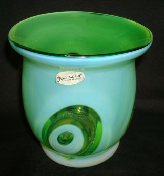 Fenton International Optics Green Opalescent Glass 91065 Hurricane Dot 4 ½” Vase