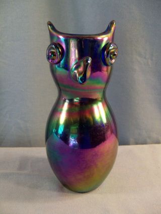 Htf Gibson Cobalt Blue Carnival Glass Owl Shaped Vase