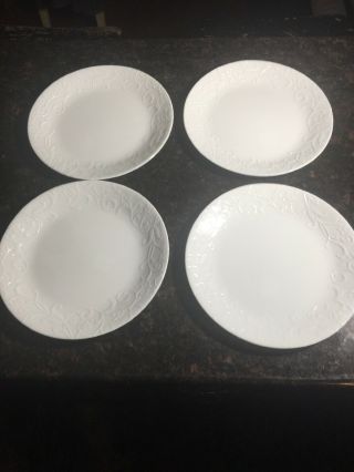 4 Corelle White Embossed Bella Faenza 10.  25 " Dinner Plates