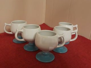 5 Rare Vintage Hall Pedestal Mugs Shape 2274 Holds 8 Oz Blue & White