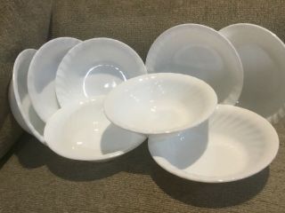 8 Corelle White Swirl Soup/cereal Bowls 7” Neverused