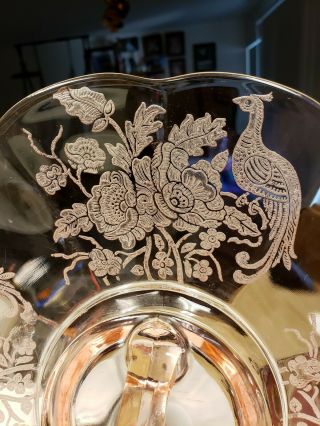 Depression Glass Paden City Peacock And Wild Rose Center Handled Serving Dish