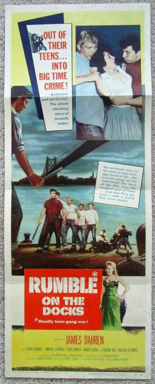 Rumble On The Docks 1956 Insrt Movie Poster Fld James Darren Ex