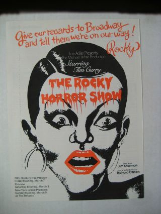 Rocky Horror Show Premier Rare 1975 10x14 " Print Album Lp Cd Promo Ad