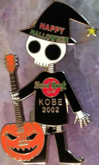 Hard Rock Cafe Kobe 2002 Halloween Pin Skeleton With Pumpkin Guitar - Hrc 18582