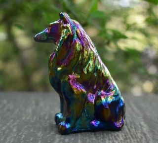 Mosser Collie / Sheltie PURPLE CARNIVAL Glass Dog Figurine Paperweight 2