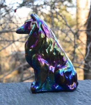 Mosser Collie / Sheltie PURPLE CARNIVAL Glass Dog Figurine Paperweight 3