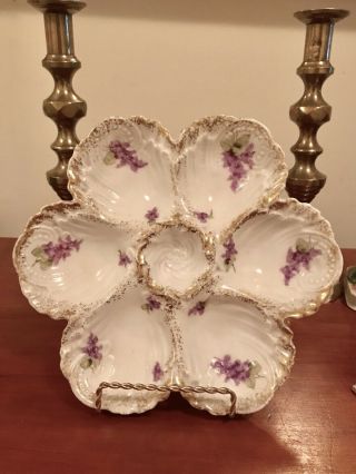 Antique Limoges Vf France Fancy Floral Oyster Plate Platter With Violettes