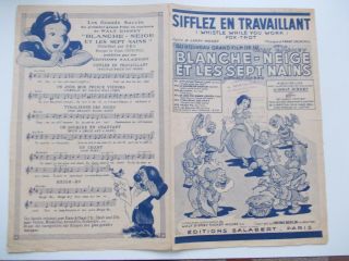 Walt Disney Snow White 1938 French Sheet Music