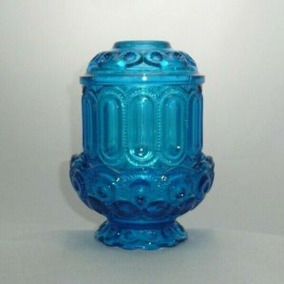 Vintage Moon and Stars Turquoise Blue Glass Courting Fairy Candle Lamp 2